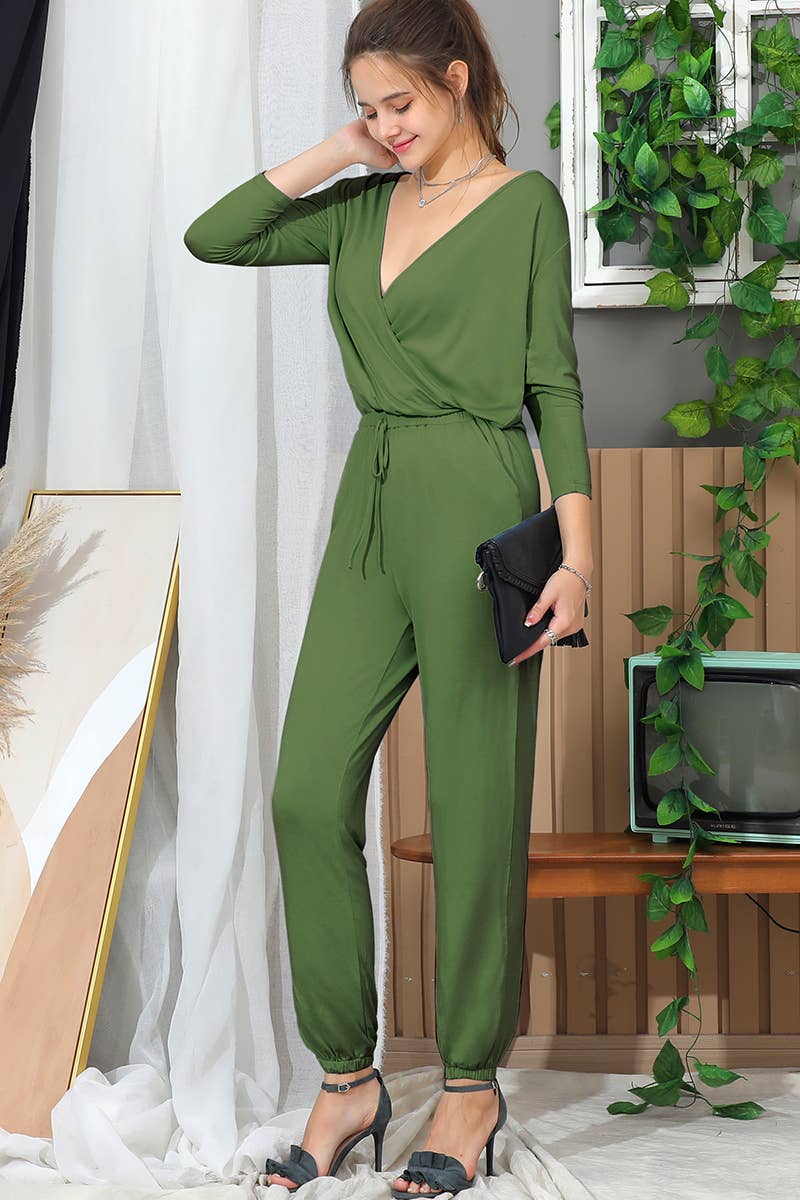 Solid V Neck Top Jumpsuit_Cwsjs216