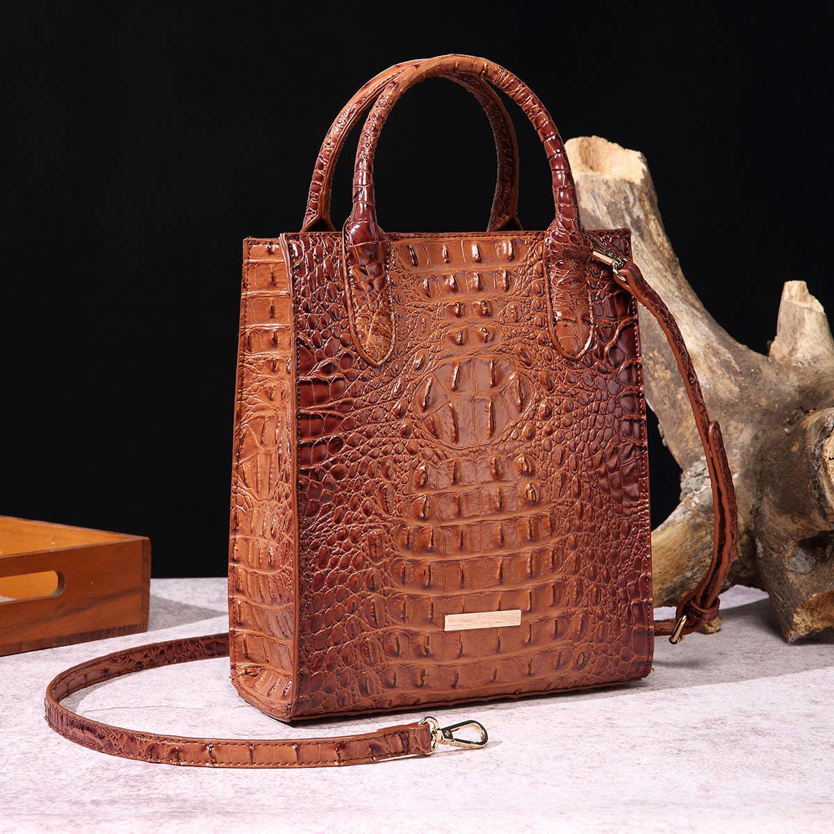 RETRO LARGE CAPACITY CROCODILE SHOULDER BAG_CWAB0925