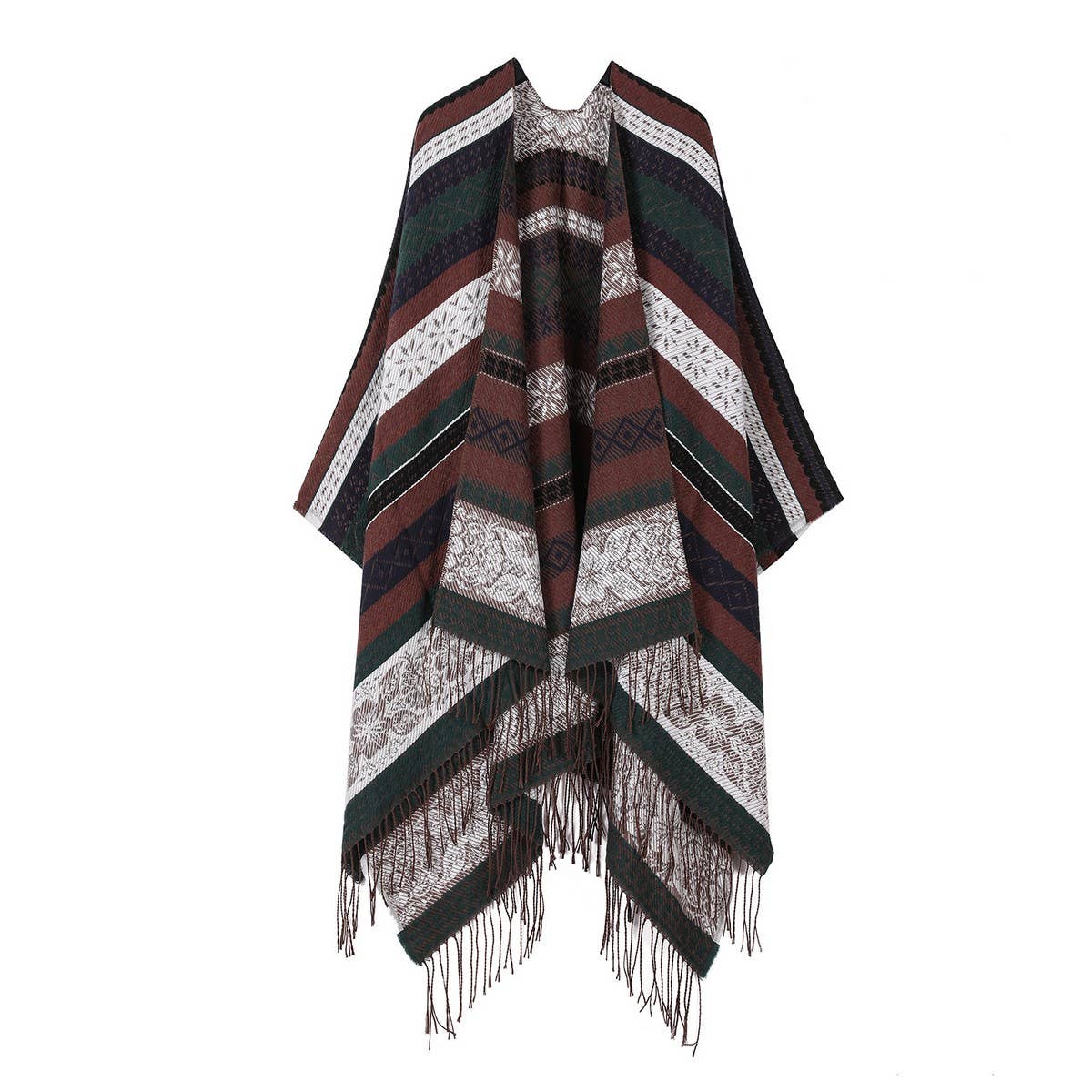 FAUX CASHMERE TASSEL SHAWL BLANKET SLIT CAPE_CWASC2264