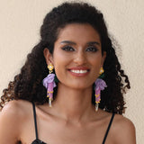 BOHO FLORAL TASSEL EARRINGS GOLD PLATED DESIGN_CWMM6193