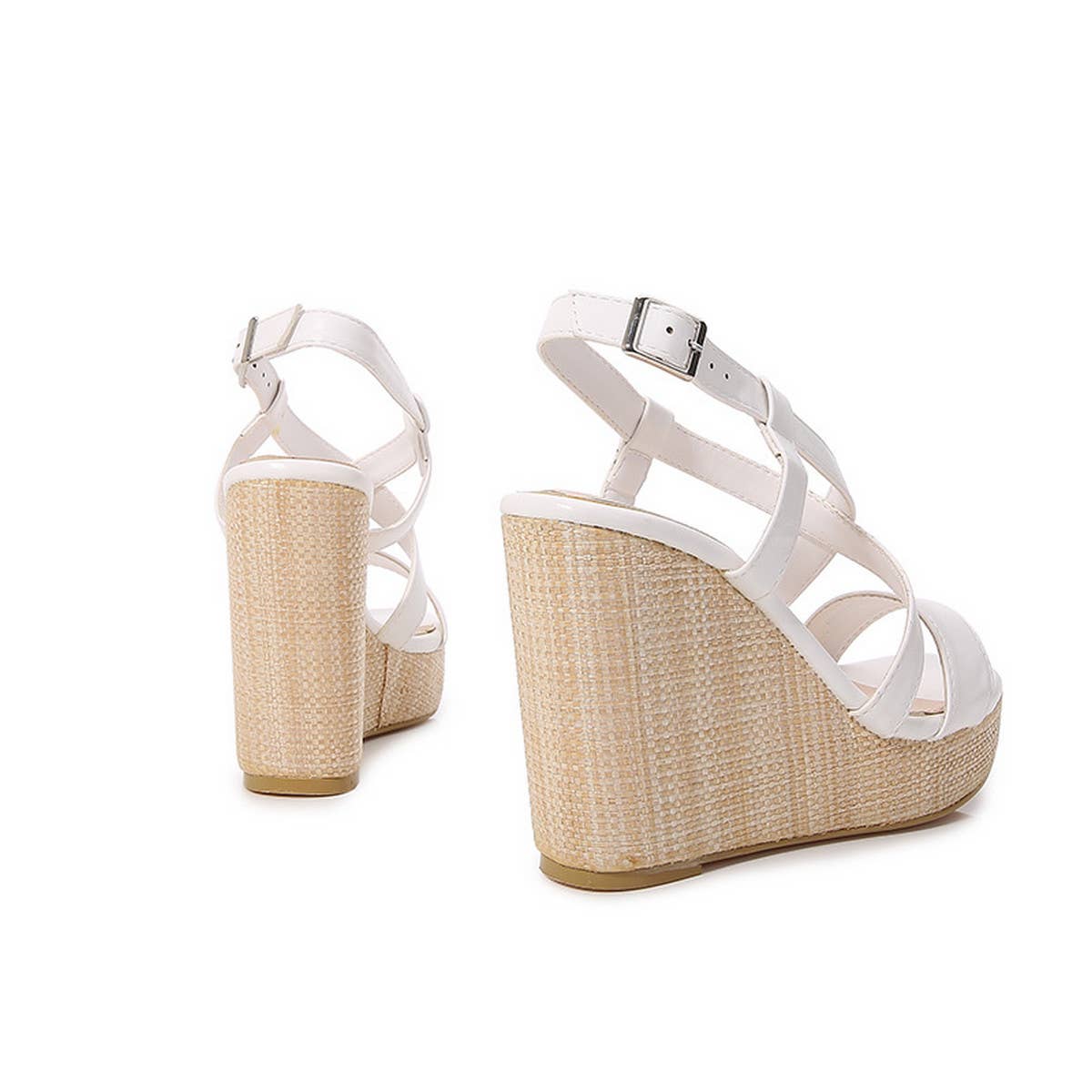 SOLID COLOR SQUARE TOE CROSS STRAP HIGH HEELS_CWSHS0645