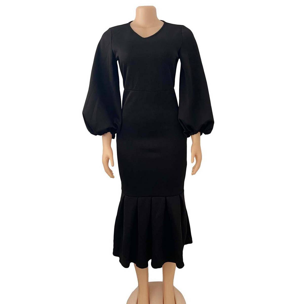 FASHION PLUS SIZE VNECK LONG SLEEVE FISHTAIL DRESS_CWDMD3671