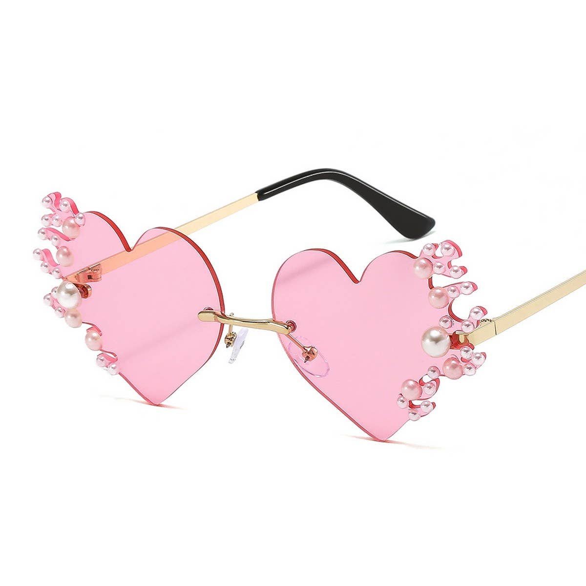 METAL RIMLESS PEARL HEART TEARS SUNGLASSES_CWASG0874