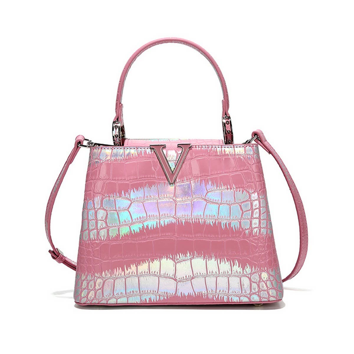 High-End Contrast Color Crocodile Pattern Tote Bag_Cwab3620