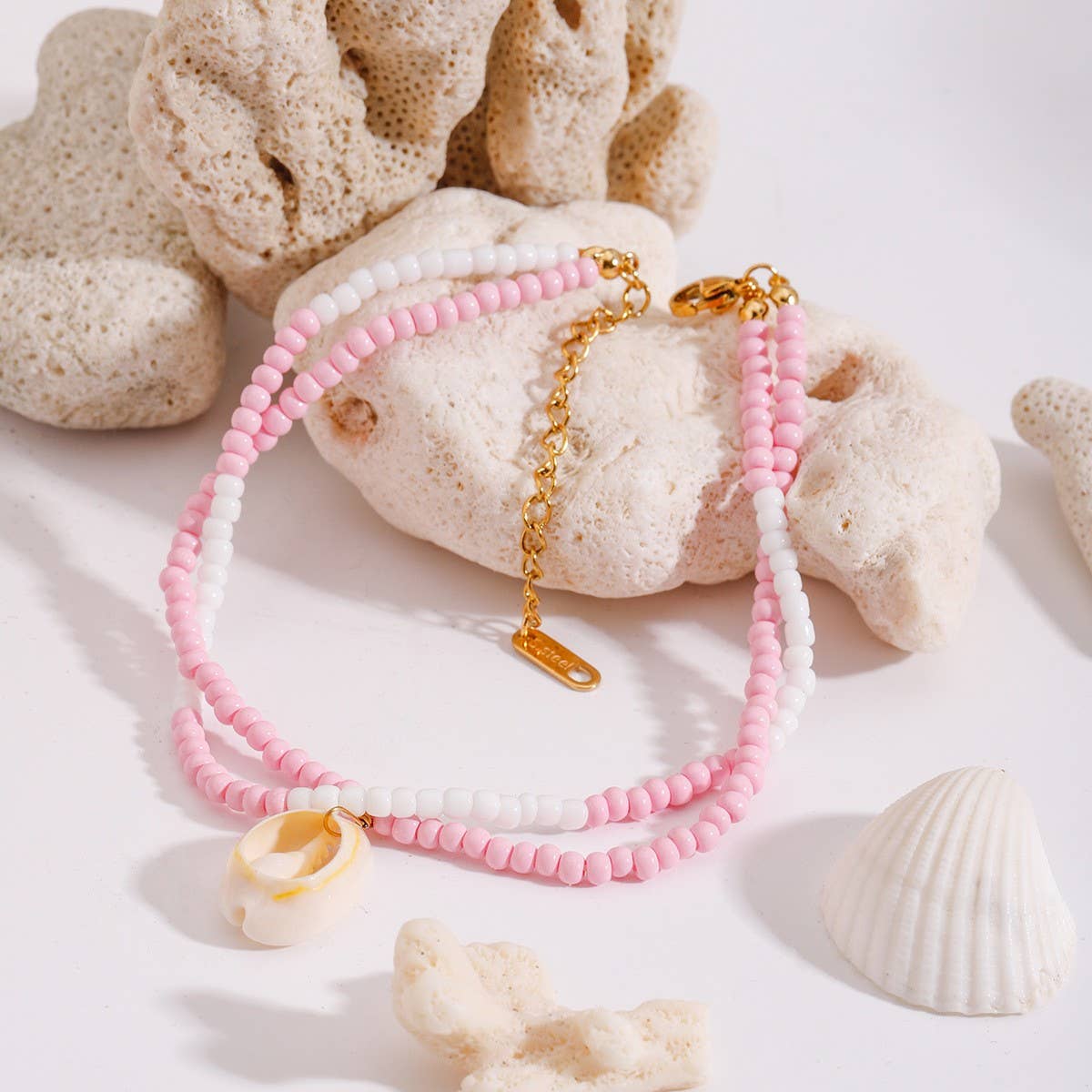 18K GOLD DOUBLE LAYER SHELL ANKLET STAINLESS_CWAJE4701