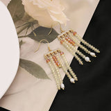 RETRO HIGH END NATURAL PEARL TASSEL EARRINGS_CWAJE3808