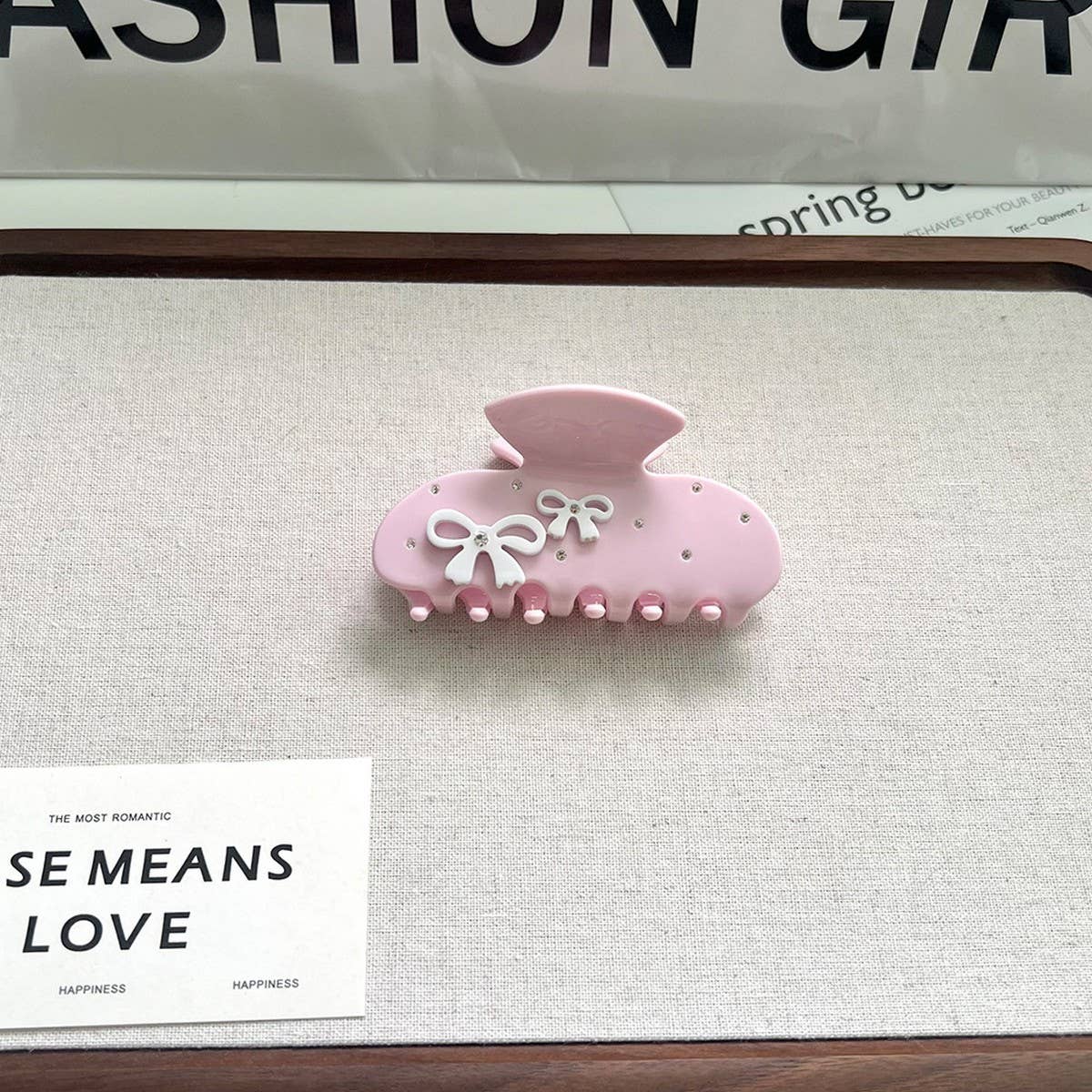 PINK BOW ACETATE CLAW CLIP CUTE ELEGANT STYLE_CWAHA5708