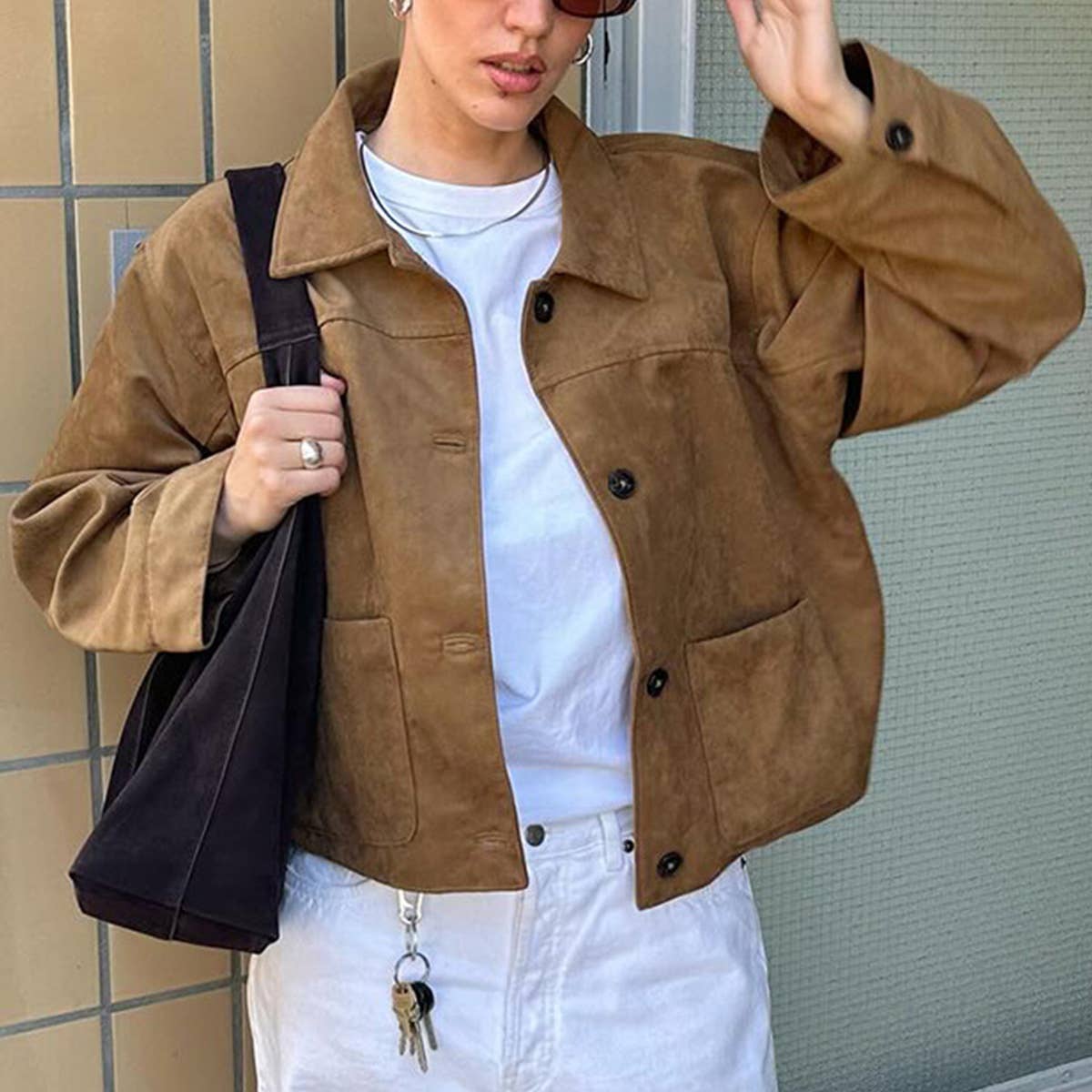 Vintage French Lapel Single-Breasted Brown Jacket