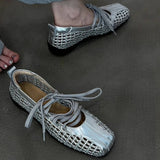 SOFT LEATHER RETRO BALLET FLATS WITH LACES_CWSHF0154