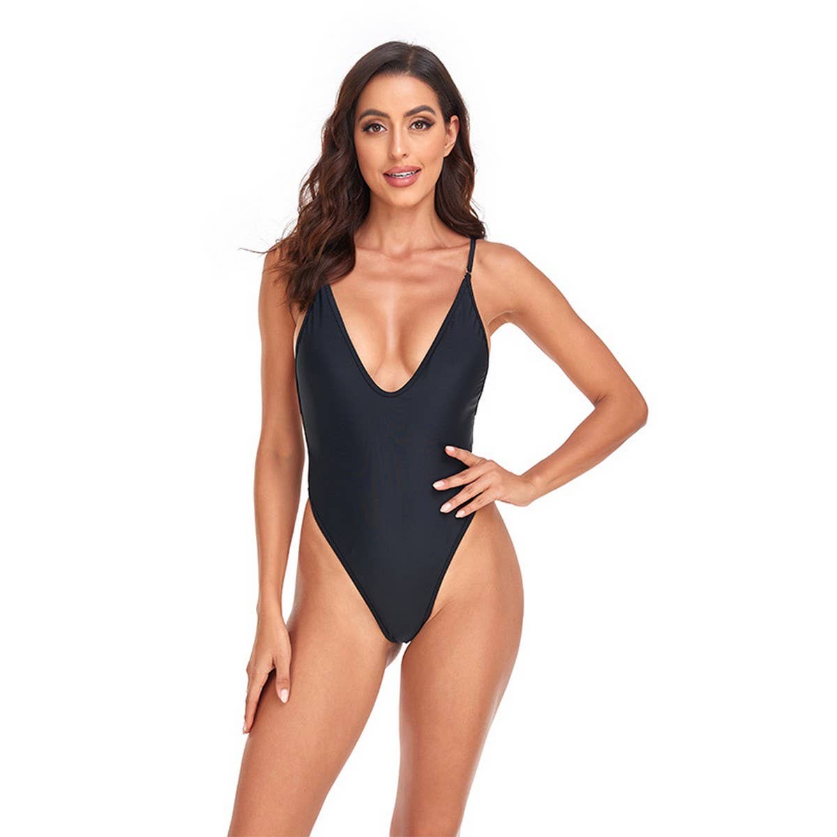 SEXY DEEP V SPAGHETTI SHOULDER ONE PIECE SWIMSUIT_CWMW0609