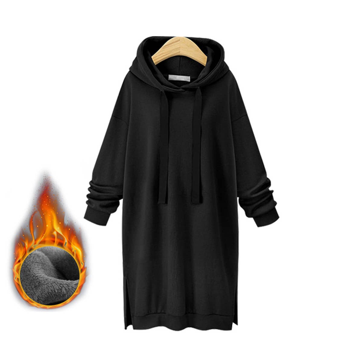 Solid Color Long-Sleeved Hooded Casual Hoodie Dress