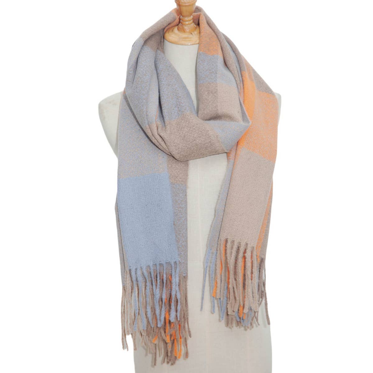 RAINBOW PLAID SCARF THICK WINTER TASSEL WRAP_CWASC0124