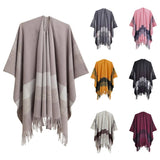 MONOCHROME STRIPED TASSEL WARM SHAWL CLOAK_CWASC0281