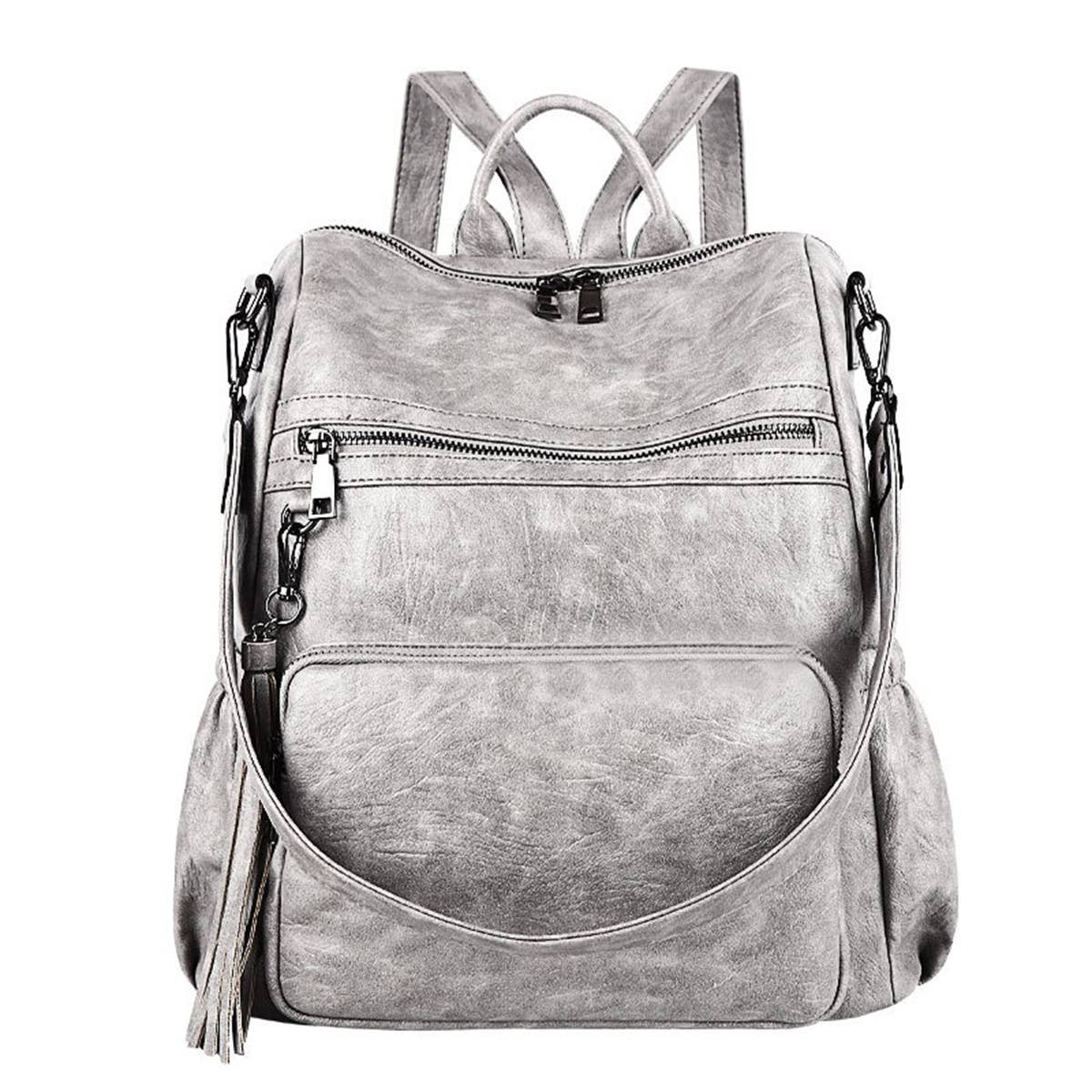 TASSEL DETAIL PU LEATHER BACKPACK SHOULDER BAG_CWAB0778