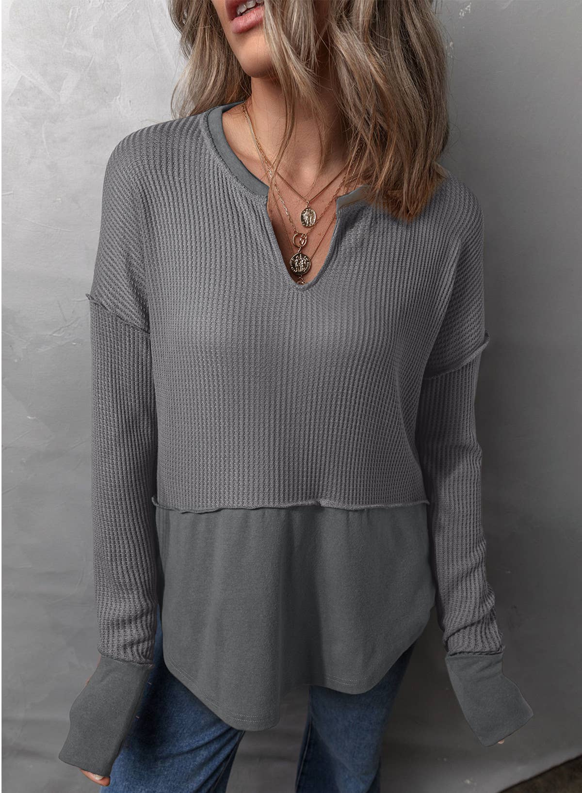 Solid Color Long Sleeve Patchwork Loose Hoodie