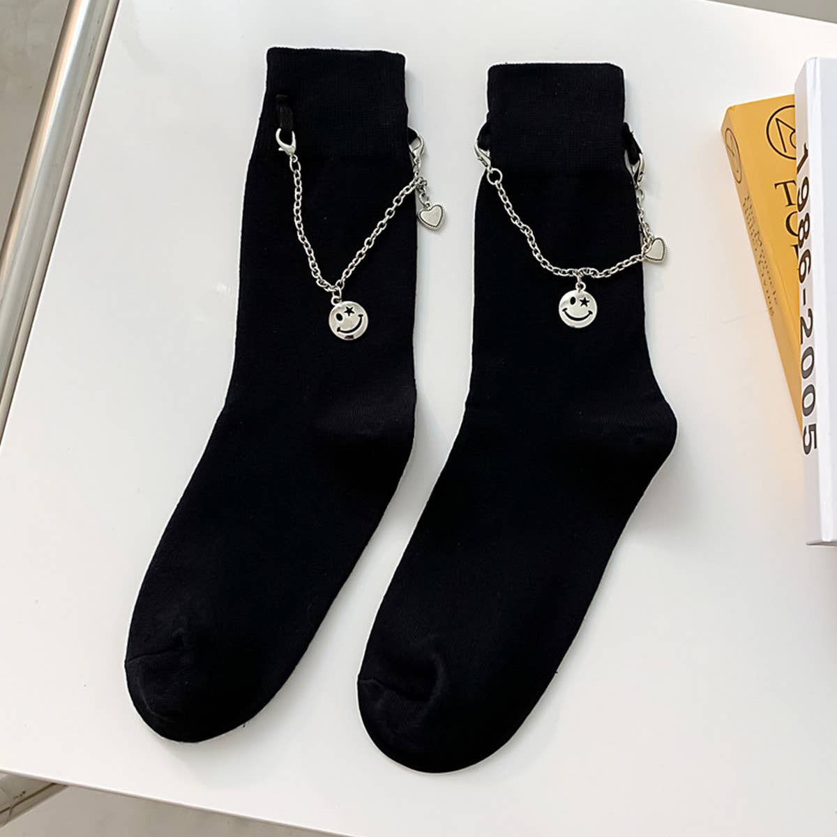 Women Black Punk Chain Socks_Cwms0657