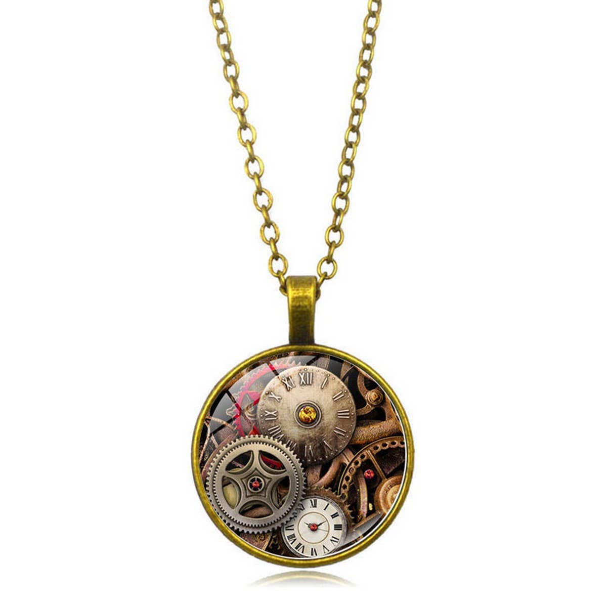 STEAMPUNK MECHANICAL TIME GEM NECKLACE JEWELRY_CWAJE0699