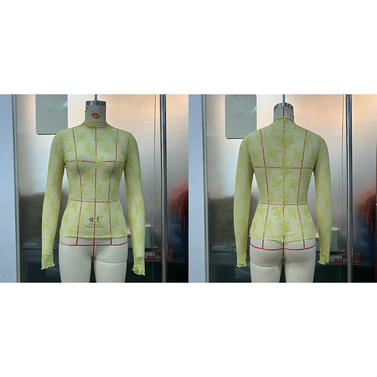 SEMI SHEER MESH LACE TOP BOTTOMING SHIRT_CWTBLL2660