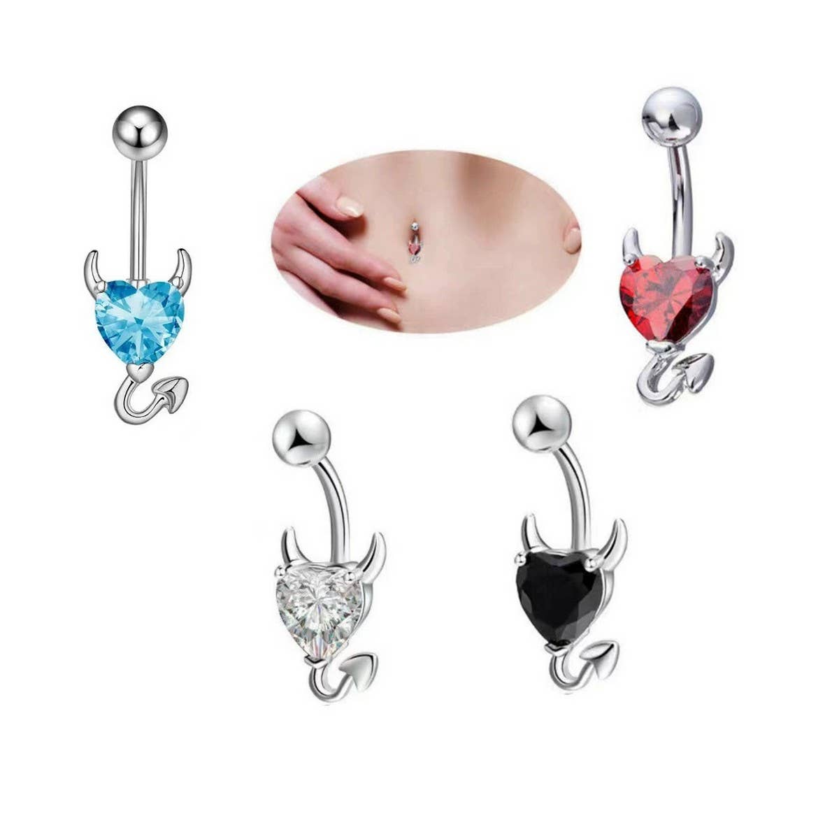 DEVIL HEART ZIRCON BELLY BUTTON PIERCING RING_CWMM9229
