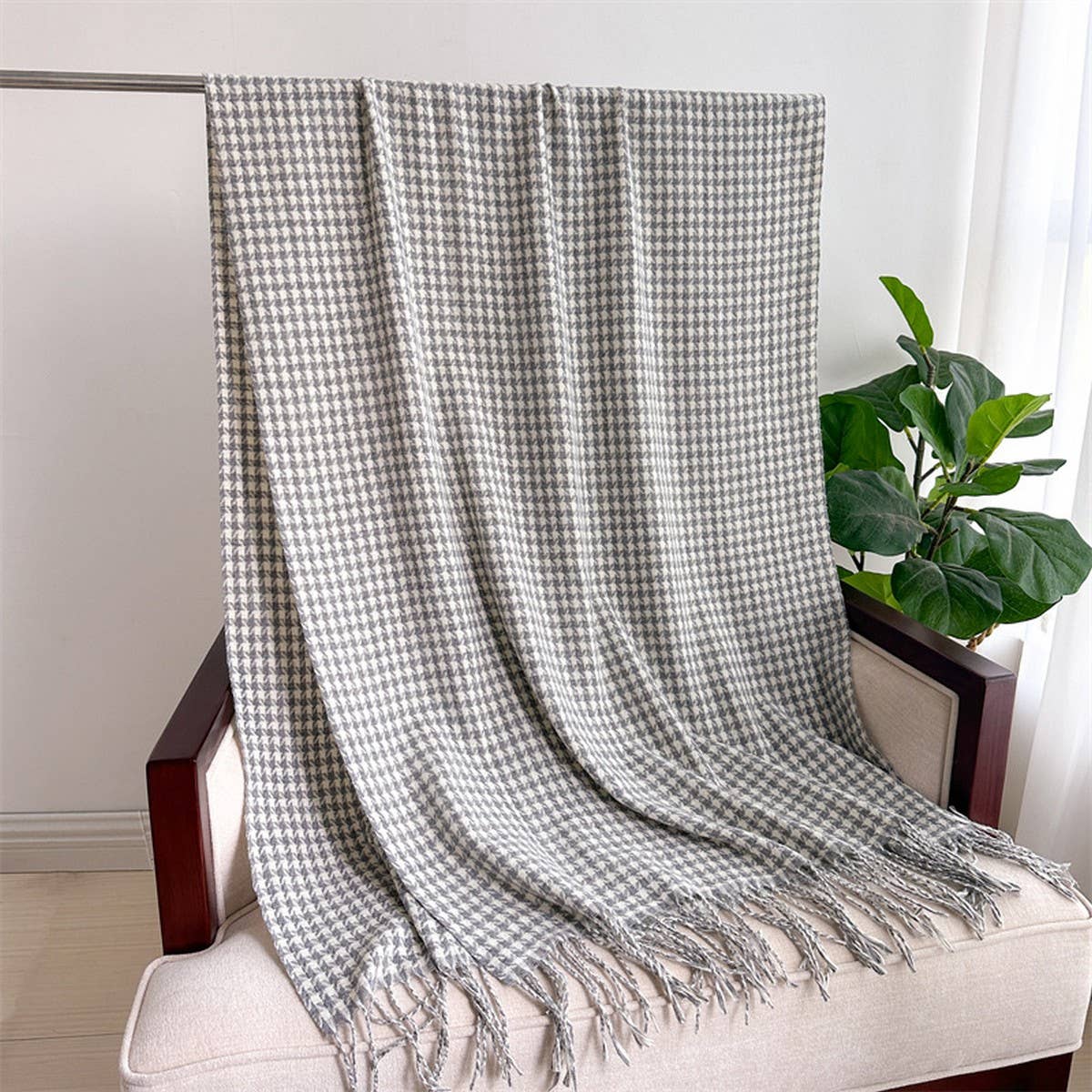 Vintage Houndstooth Faux Cashmere Scarf-Long Wrap_Cwasc1445