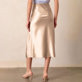 SATIN SKIRT HIGH WAIST ELASTIC SLANTED LONG SKIRT_CWBSS0387