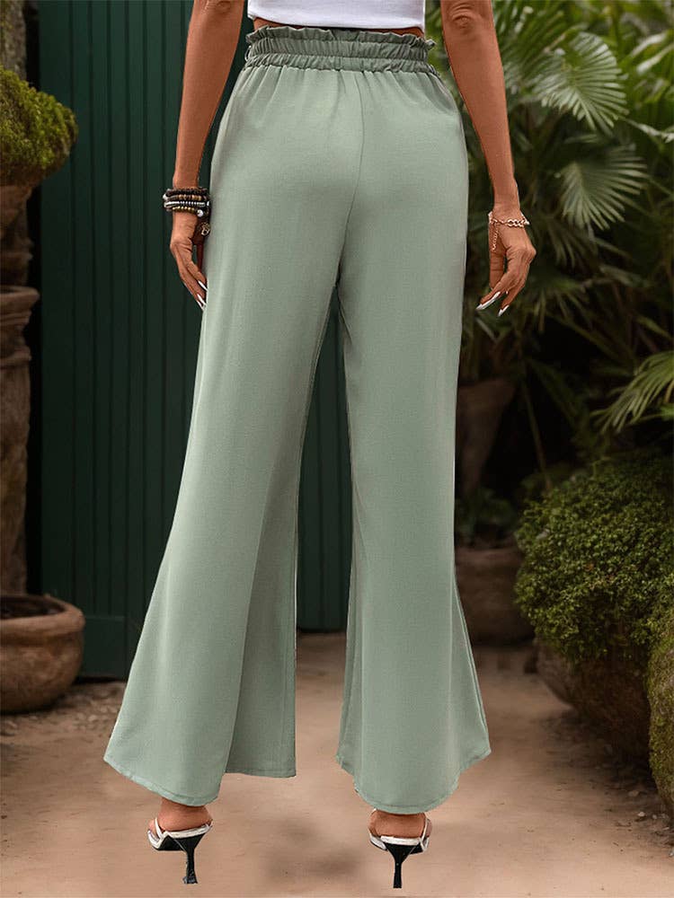Solid Color Fancy Wide-Leg Pants With A Belt