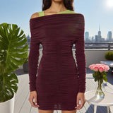 Solid-Color Off-The-Shoulder Body-Hugging Dress