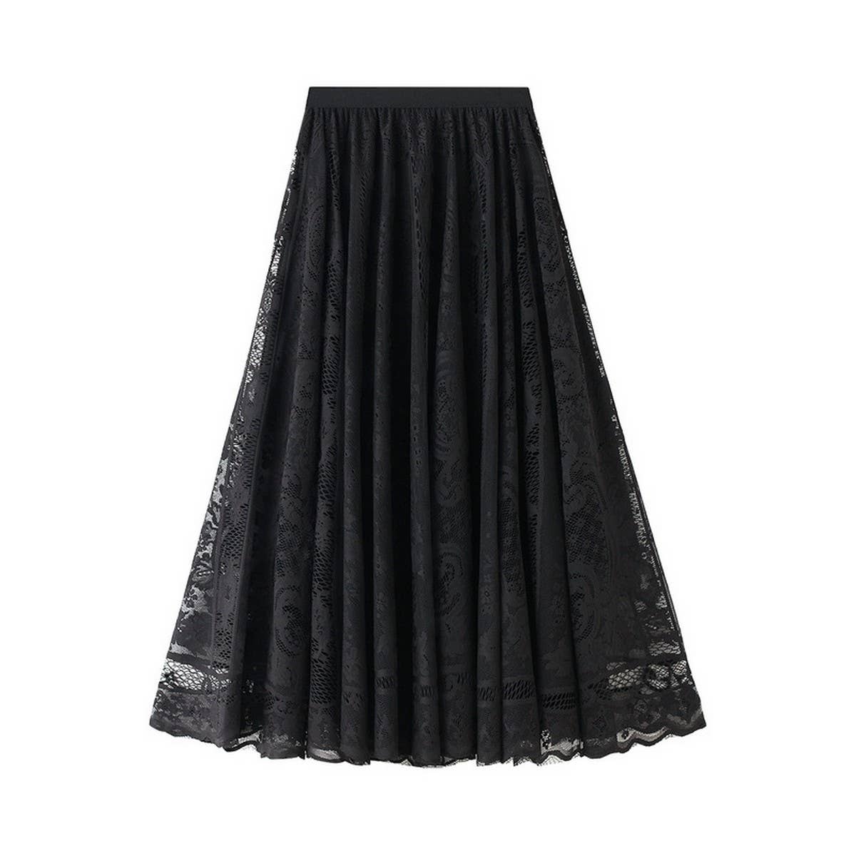 HIGH WAIST A LINE MIDI SKIRT WITH LACE OVERLAY_CWBMS0375
