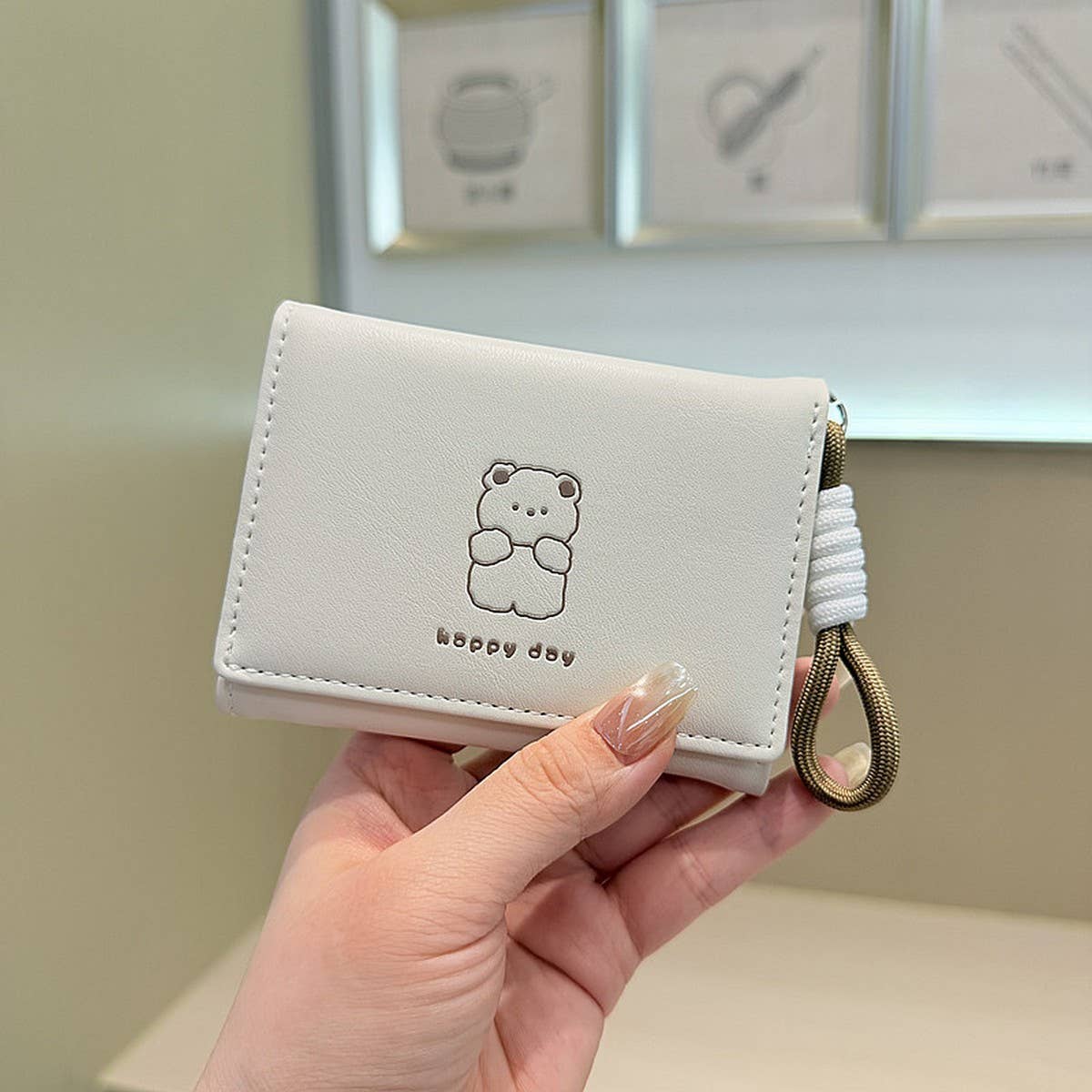 Cute Bear Print Wallet With Strap For Students_Cwab06241