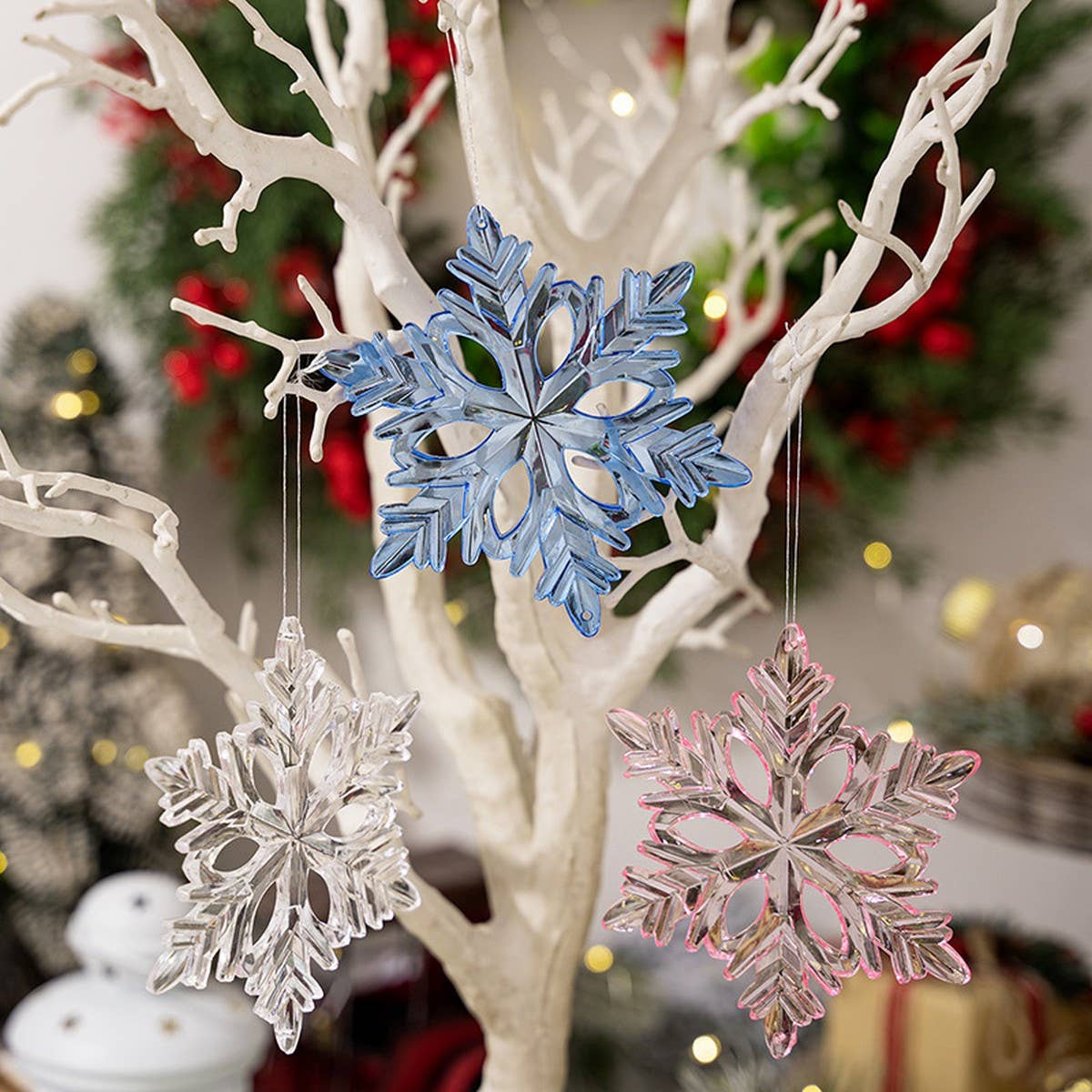 Cwmm10187_Clear Hexagon Snowflake Christmas Ornaments