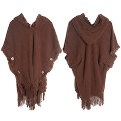 Women Poncho Sweater Cozy  Cape With Hood
