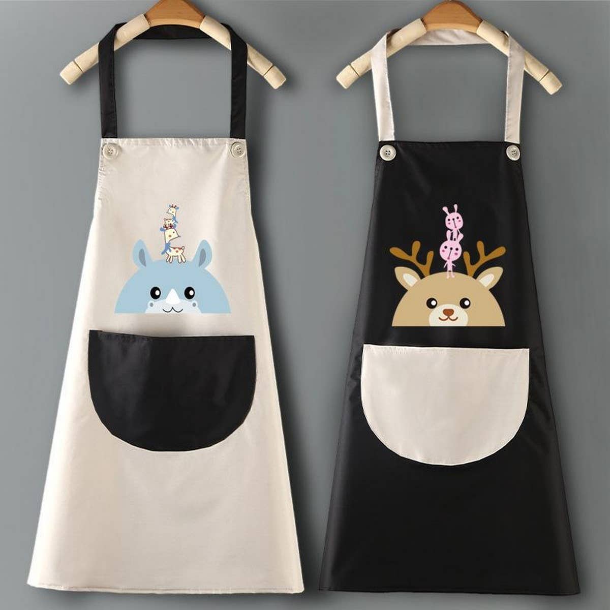 DEER HEAD PRINT SUMMER THIN APRON WITH POCKETS_CWMM2050