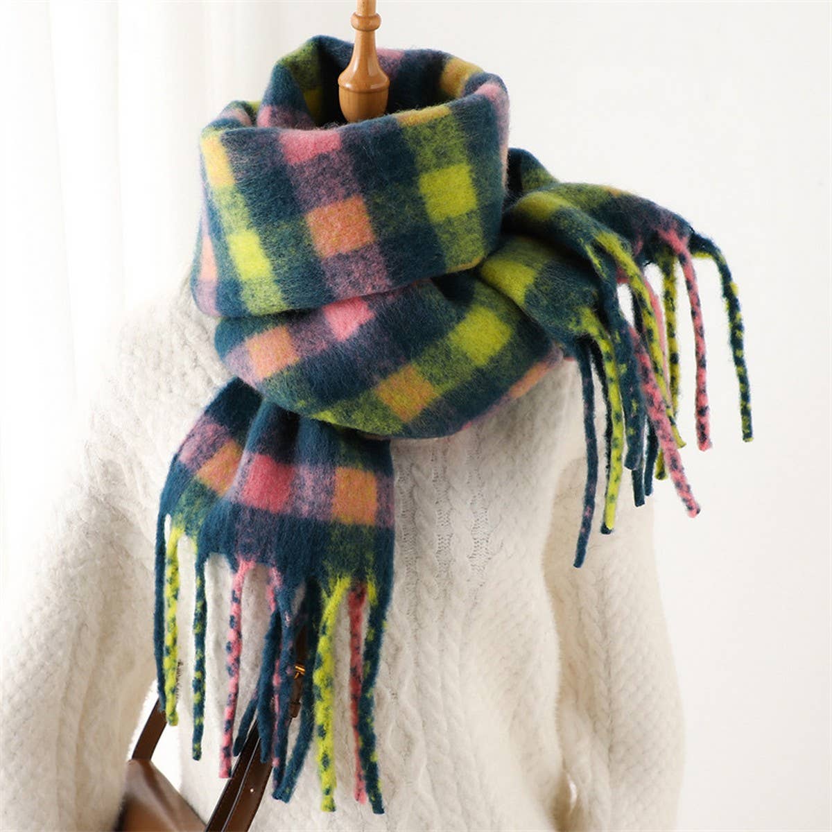 PLAID WINTER SCARF THICK SOFT LONG TASSEL WRAP_CWASC0983