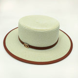 BRITISH STYLE FLAT TOP FASHIONABLE BELT STRAW HAT_CWAH1156