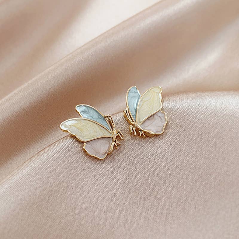 S925 Silver Oil-Dripping Butterfly Stud Earrings