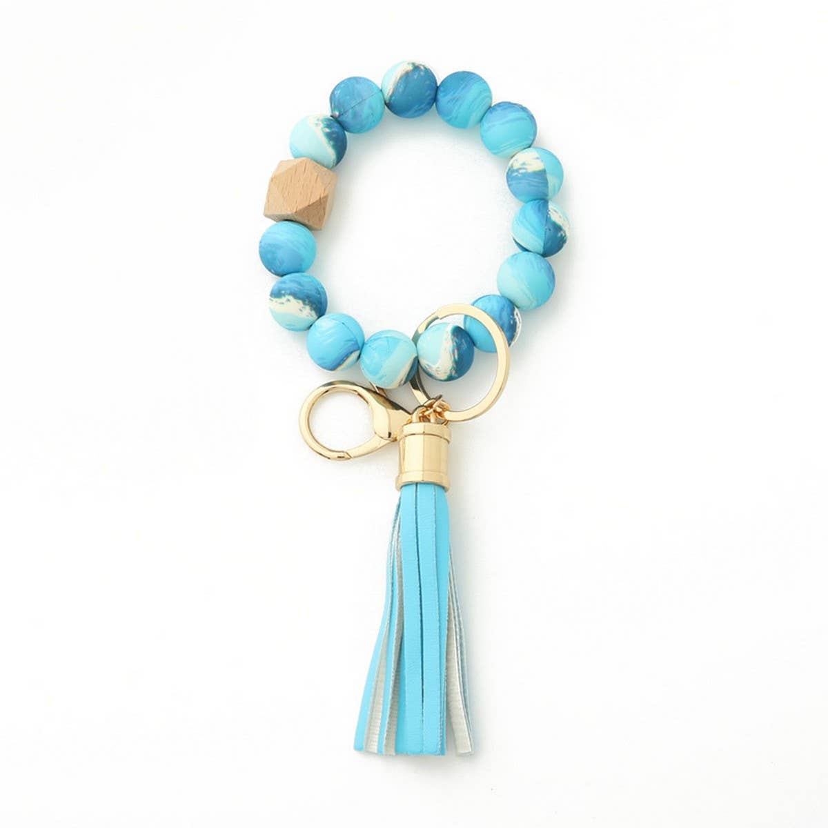 LEOPARD PRINT SILICONE BEAD BRACELET KEYCHAIN_CWMM6874