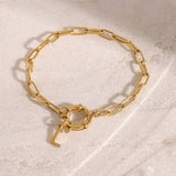 DURABLE 18K GOLD LETTER O LINK CHAIN BRACELET_CWAJE4893