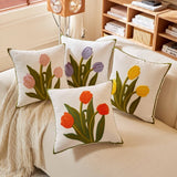 PINK TULIP EMBROIDERED SOFA PILLOW COVER_CWMM7706