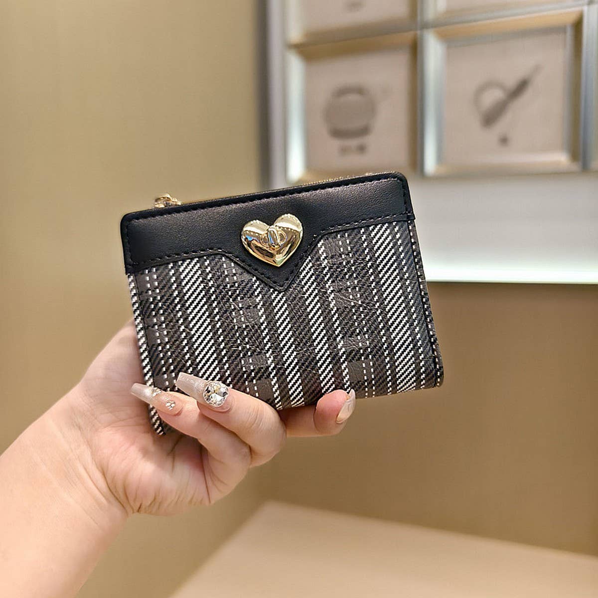 New Fashion Houndstooth Heart 2-Fold Wallet_Cwab06248