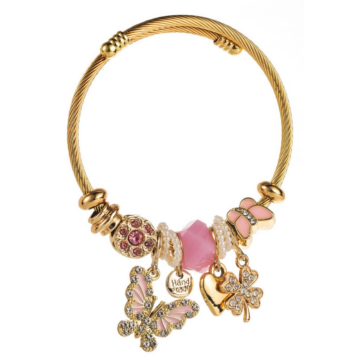 ADJUSTABLE STEEL BRACELET WITH BUTTERFLY CLOVER_CWMM8600