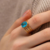 Vintage Lake Blue Rectangular Zircon Rings