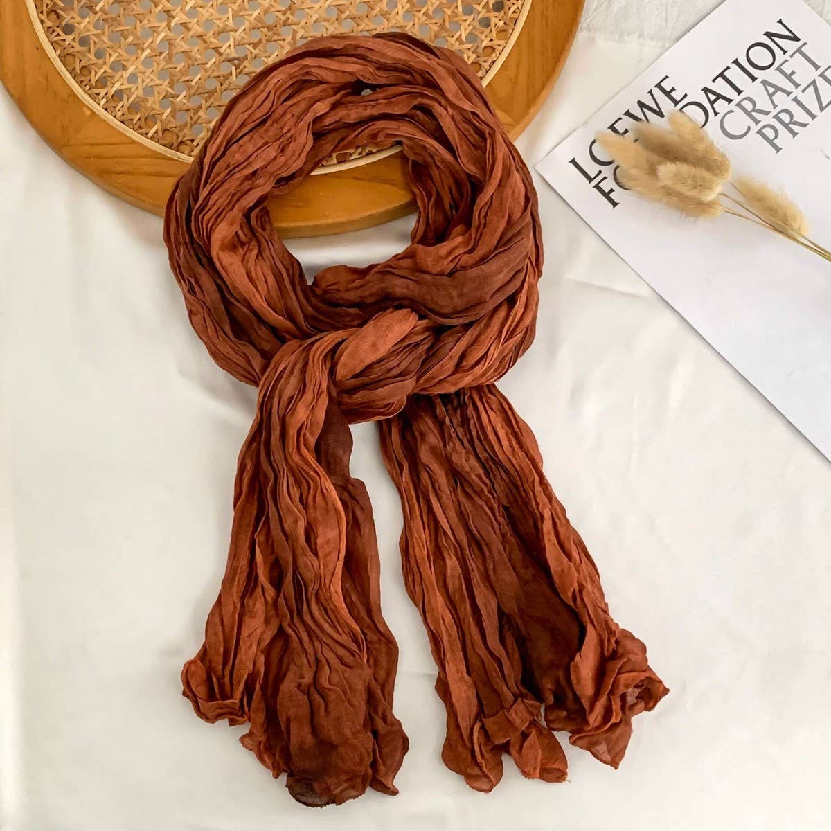 Cotton Linen Color Block Crinkle Scarf Shawl_Wj0414-03