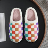 COLORFUL PLAID PRINT EMBROIDERED COTTON SLIPPERS_CWSHS0867