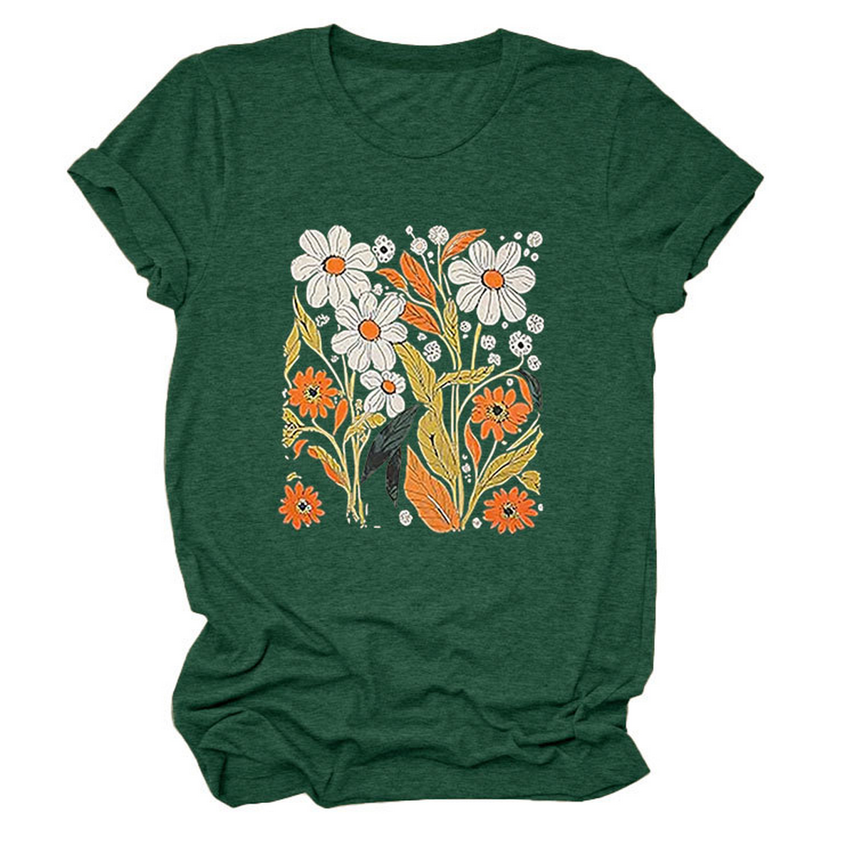 Women Summer Tee ??Flor Casual Round Neck_Cwtts1500