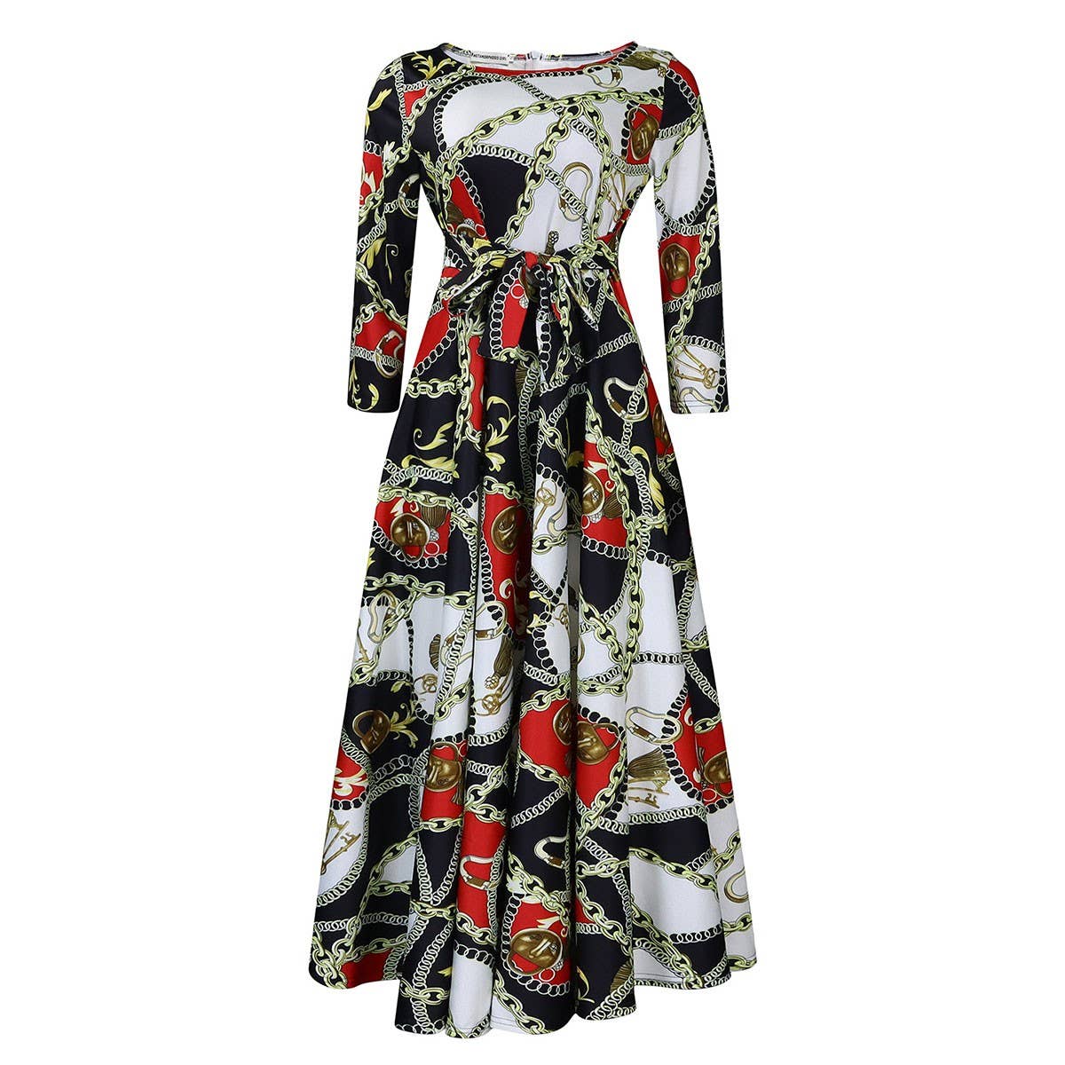 FASHIONABLE PRINTED LACE UP OVERSIZED DRESS_CWDMD3696