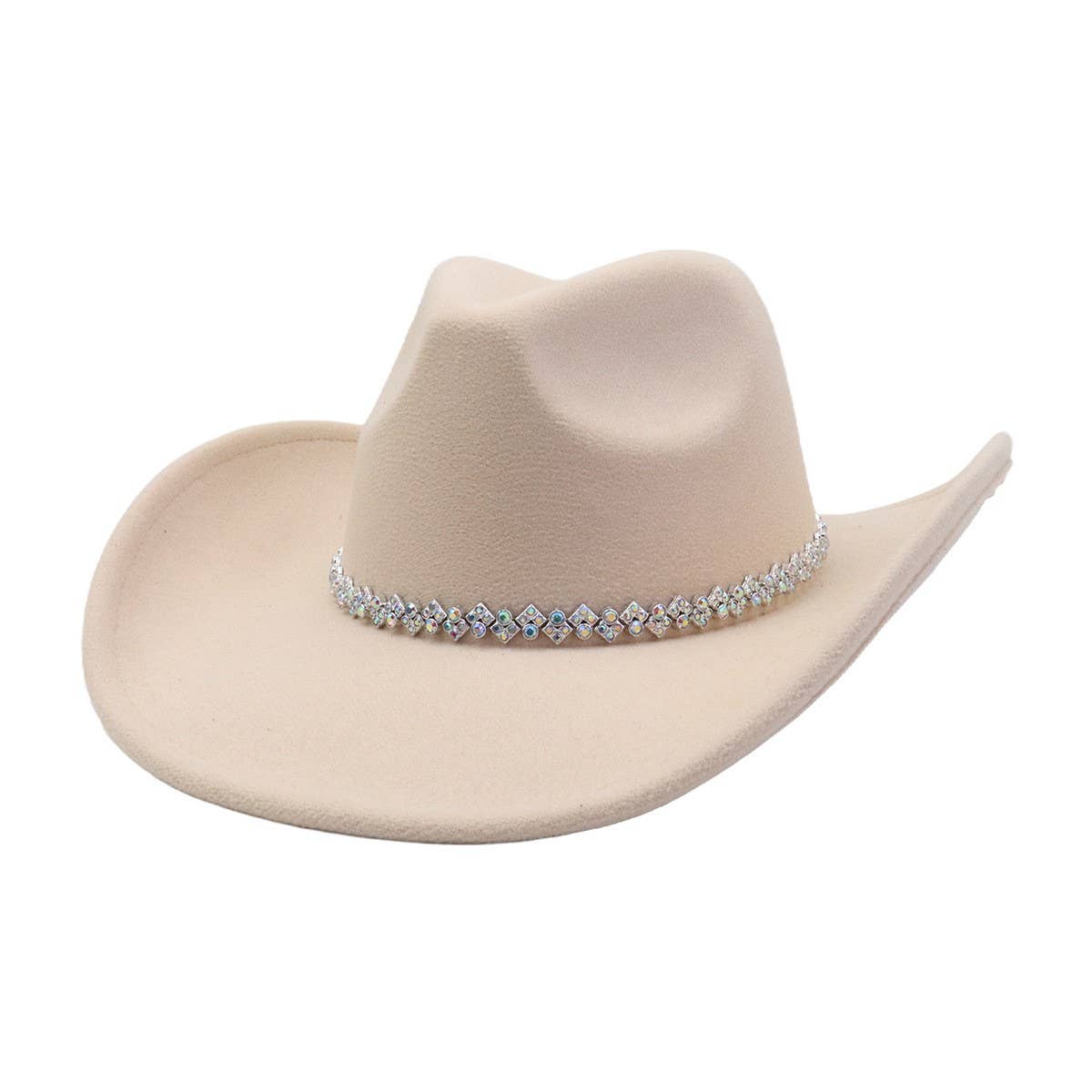 BROWN WESTERN FELT COWBOY HAT WITH SPARKLE BAND_CWAH04440