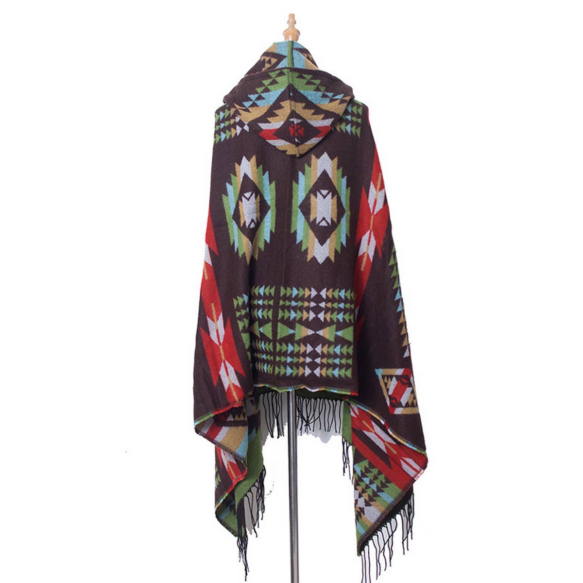 HORN BUTTON BOHEMIAN HOODED CAPE SHAWL_CWASC1201
