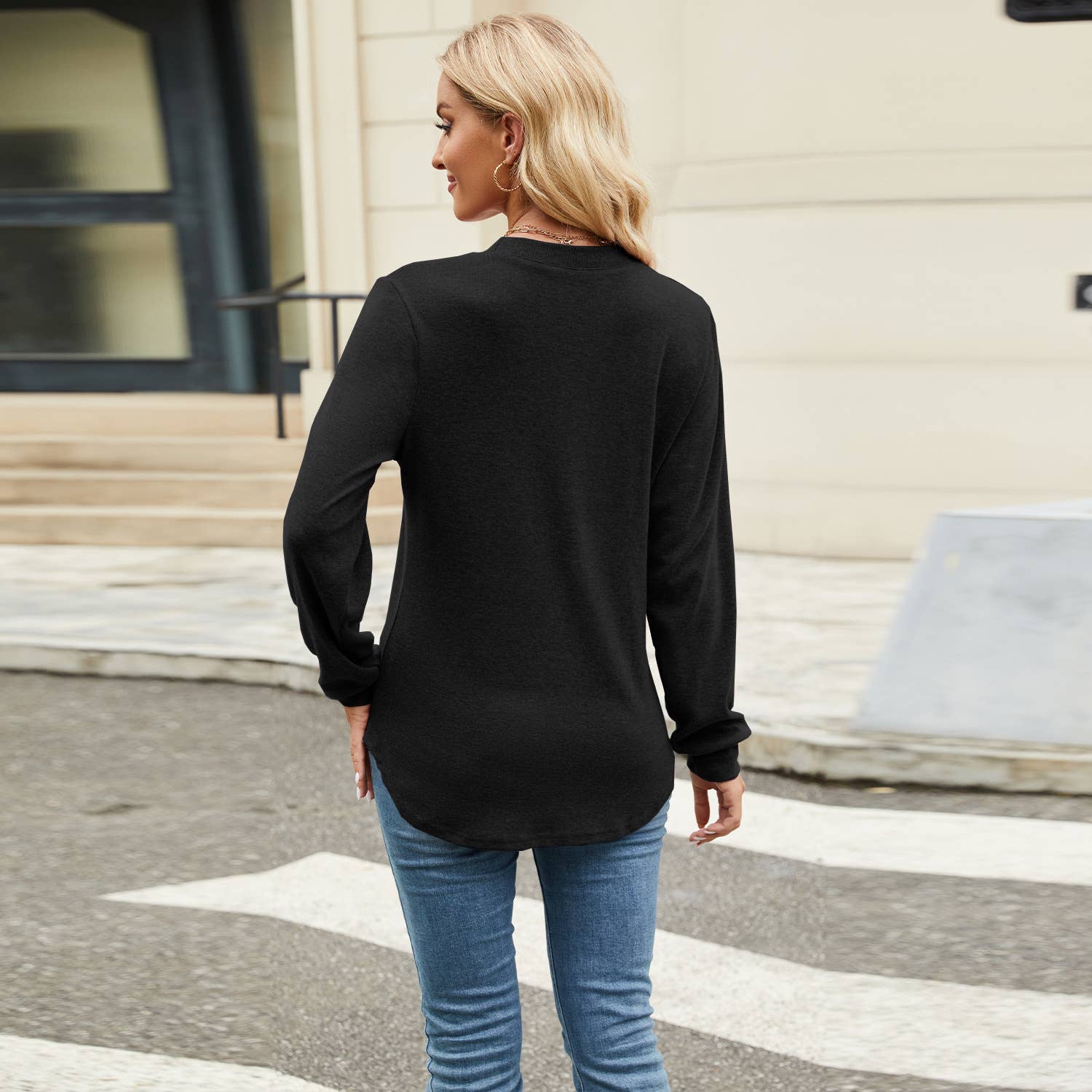 Solid Color Crew-Neck Long Sleeve Fashion T-Shirt