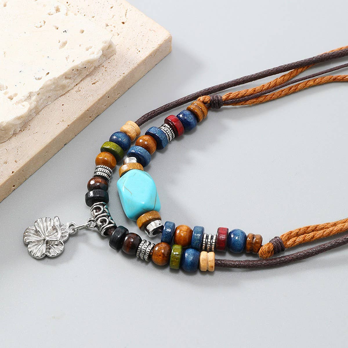 Vintage Multi-Layer Turquoise Flower Necklace_Cwmm4584