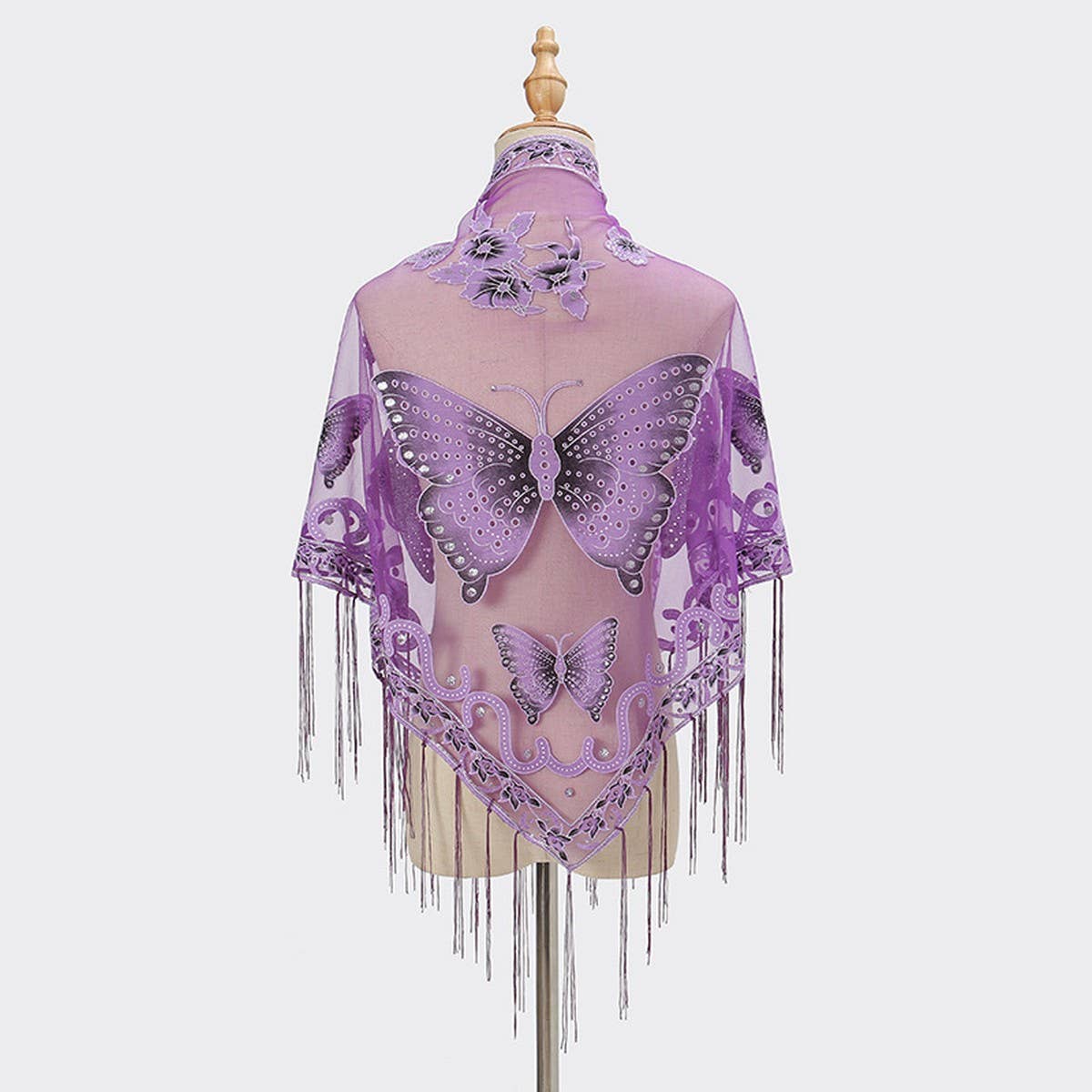 LACE BUTTERFLY EMBROIDERED TRIANGLE SHAWL_CWMM1994